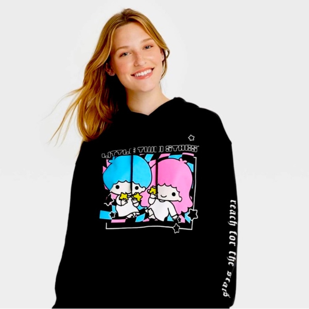 Little Twin Stars Hoodie Black M Pullover Graphic Sweatshirt Kuromi Lt Academia